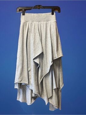 Spiritex Tri Fan Gray Organic Cotton Layered Asymmetrical Skirt XS Raw Hem Boho